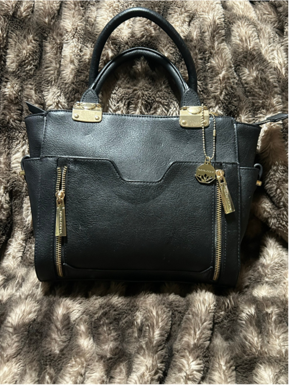 Women's Big Buddha Black Gold Satchel Handbag One Size